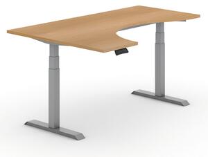Výškově nastavitelný stůl PRIMO ADAPT, elektrický, 1800 x 1200 x 625-1275 mm, ergonomický levý, dub, šedá podnož
