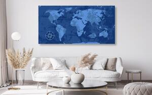 Obraz na korku rustikální mapa světa v modré barvě