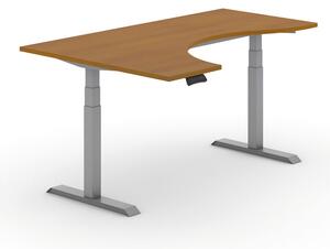 Výškově nastavitelný stůl PRIMO ADAPT, elektrický, 1800x1200x625-1275 mm, ergonomický levý, třešeň, šedá podnož