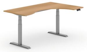 Výškově nastavitelný stůl PRIMO ADAPT, elektrický, 1800 x 1200 x 625-1275 mm, ergonomický pravý, dub, šedá podnož