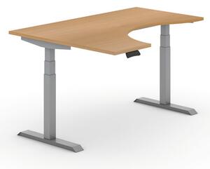 Výškově nastavitelný stůl PRIMO ADAPT, elektrický, 1600 x 1200 x 625-1275 mm, ergonomický levý, dub, šedá podnož
