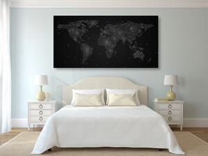 Obraz na korku mapa světa s noční oblohou v černobílém provedení