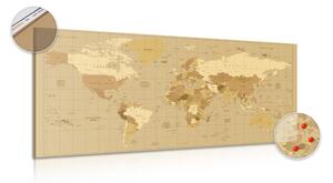 Obraz na korku mapa světa v béžovém odstínu