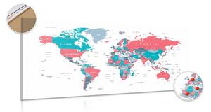 Obraz na korku mapa světa s pastelovým nádechem