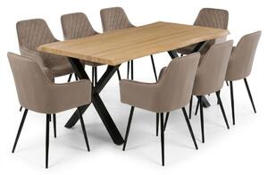 Vikio Jídelní set pro 8 osob 180x90 cm soft dub noha X béžová židle s područkami VJS228-8CA