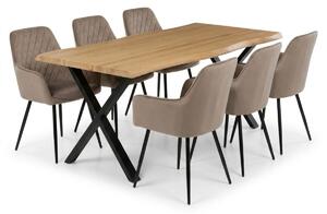 Vikio Jídelní set pro 6 osob 180x90 cm soft dub noha X béžová židle s područkami VJS228-6CA