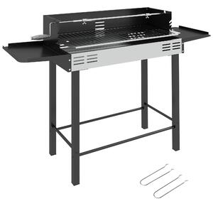 Outsunny gril na dřevěné uhlí pro kempování s grilovací mřížkou a rotisérií, skládací, přenosný, zahradní BBQ, nerezová ocel + kov, černý, 118 x 32 x