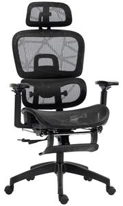 HOMCOM Ergonomická kancelářská židle s opěrkami, opěrkou hlavy, bederní oporou, výškově nastavitelná, otočná židle s funkcí houpání, sklopným mechanis