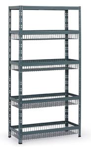 Policový regál s koši, 1790 x 900 x 400 mm, nosnost 175 kg, 1 police + 4 koše