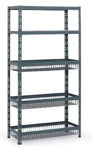 Policový regál s koši, 1790 x 900 x 400 mm, nosnost 175 kg, 2 police + 3 koše