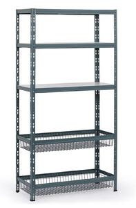 Policový regál s koši, 1790 x 900 x 400 mm, nosnost 175 kg, 3 police + 2 koše