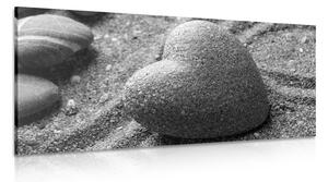 Obraz Zen kámen ve tvaru srdce v černobílém provedení