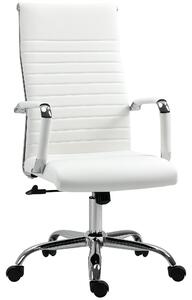 Ergonomická kancelářská židle Vinsetto s funkcí naklápění, výškově nastavitelná otočná židle, čalouněná umělou kůží, bílá, 54 x 62 x 104-114 cm | Aoso
