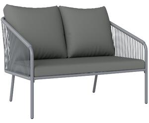 Ratanová pohovka Outsunny se sedáky, 2 místná pohovka, venkovní balkonová pohovka 112 x 72 x 76 cm Šedá | Aosom