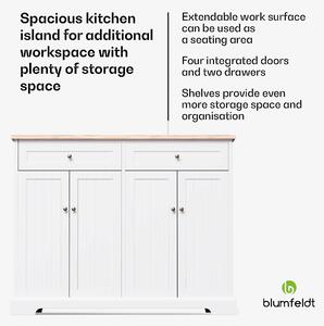 Blumfeldt Etsu, kuchyňský ostrůvek, výsuvná pracovní deska, 2 zásuvky, 4 dvířka, lze použít jako jídelní stůl, úložný prostor, snadno se čistí