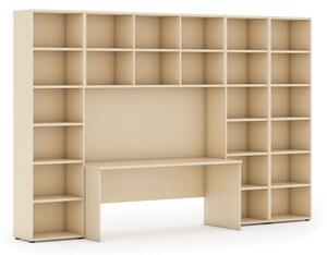 Sestavy knihoven s integrovaným stolem, vyšší/širší, 3550 x 700/400 x 2300 mm, bříza