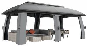 Outsunny Pavilon, 3 x 6 m Party Stan s Dvojitou Střechou, Zahradní Altán, Pivní Stan s Moskytiérami pro až 15 Osob, pro Zahradu, Železo Pozinkované, T