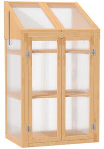 Outsunny dřevěný studený rám, mini skleník 70 x 50 x 120 cm, skleník s krytem, oknem, dvoukřídlými dveřmi, světlo-propustný studený rám se 3 policemi