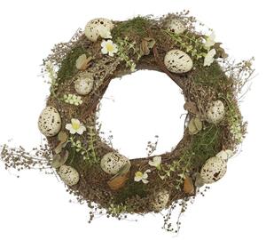 Velikonoční dekorativní věnec s vajíčky a sušenými květy - Ø 35*8 cm