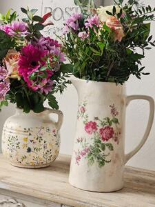 Béžový keramický dekorační džbán s růžemi Rossia L - 21*15*25 cm
