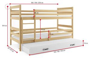 Patrová postel ERYK 3 + matrace + rošt ZDARMA, 90x200 cm,borovice, bílá