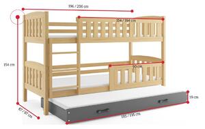 Patrová postel FLORENT 3 + matrace + rošt ZDARMA, 80x190, borovice, grafitová
