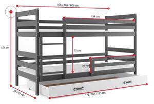 Patrová postel ERYK 2 + úložný prostor + matrace + rošt ZDARMA, 80x190 cm, grafit, grafit