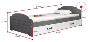 Dětská postel DOUGY P2 + matrace + rošt ZDARMA, 90x200, bílý, grafitová