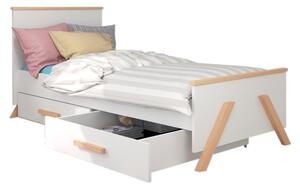 Dětská postel KORAL + matrace, 80x180, bílá/buk