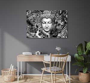 Obraz Budha na exotickém pozadí v černobílém provedení