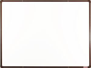 Bílá magnetická popisovací tabule s keramickým povrchem boardOK, 120x90 cm, hnědý rám