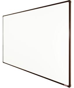 Bílá magnetická popisovací tabule s keramickým povrchem boardOK, 2000 x 1200 mm, hnědý rám