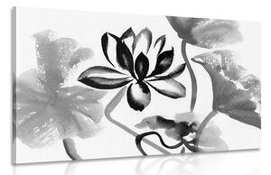 Obraz akvarelový lotosový květ v černobílém provedení