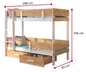 Dětská patrová postel ETIONA + 2x matrace, 80x180, bílá/dub zlatý