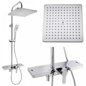 Erga Oslo, sprchový set s baterií, poličkou, výtokem a hlavovou sprchou 30×30 cm, chromová, ERG-YKA-BP.OSLO-30-CHR