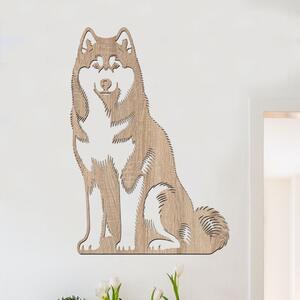 Dřevěný obraz psa Husky | Rozměry (cm): 24x40 | Zvolte barvu dekoru: Dub Sonoma