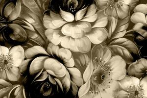 Obraz impresionistický svět květin v sépiovém provedení