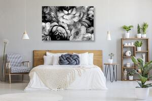 Obraz impresionistický svět květin v černobílém provedení