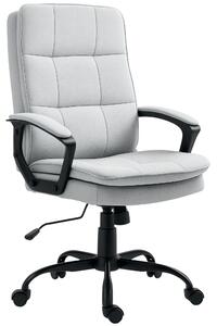 Ergonomická kancelářská židle HOMCOM s opěrkami, výškově nastavitelná otočná židle s houpací funkcí, vzhled lnu, tuftovaná počítačová židle, šedá | Ao