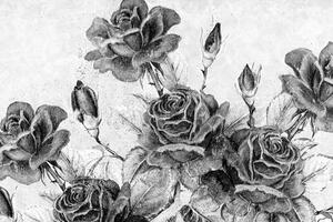 Obraz vintage kytice růží v černobílém provedení