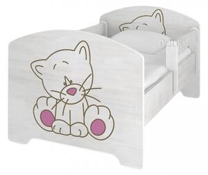 NELLYS Dětská postel Kočička růžová v barvě norské borovice + matrace zdarma