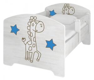 NELLYS Dětská postel Žirafka STAR modrá v barvě norské borovice + matrace zdarma