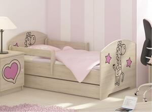 NELLYS Dětská postel 160x80cm, Žirafka STAR růžová v barvě norské borovice