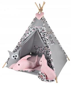 Baby Nellys Stan pro děti týpí s velkou výbavou Zvířátka - šedý, růžový