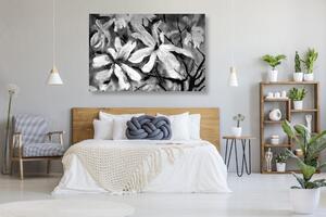 Obraz rozkvetlý akvarelový strom v černobílém provedení