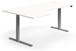 AJ Produkty Výškově nastavitelný stůl FLEXUS, rohový, 2000x1200 mm, stříbrná podnož, bílá