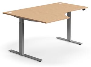 AJ Produkty Výškově nastavitelný stůl FLEXUS, rohový, 1600x1200 mm, stříbrná podnož, buk