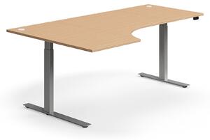 AJ Produkty Výškově nastavitelný stůl FLEXUS, rohový, 2000x1200 mm, stříbrná podnož, buk