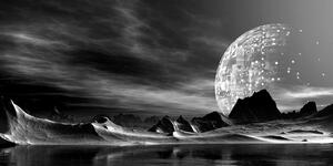 Obraz futuristická planeta v černobílém provedení