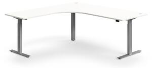 AJ Produkty Výškově nastavitelný stůl FLEXUS, rohový, 2000x2000 mm, stříbrná podnož, bílá